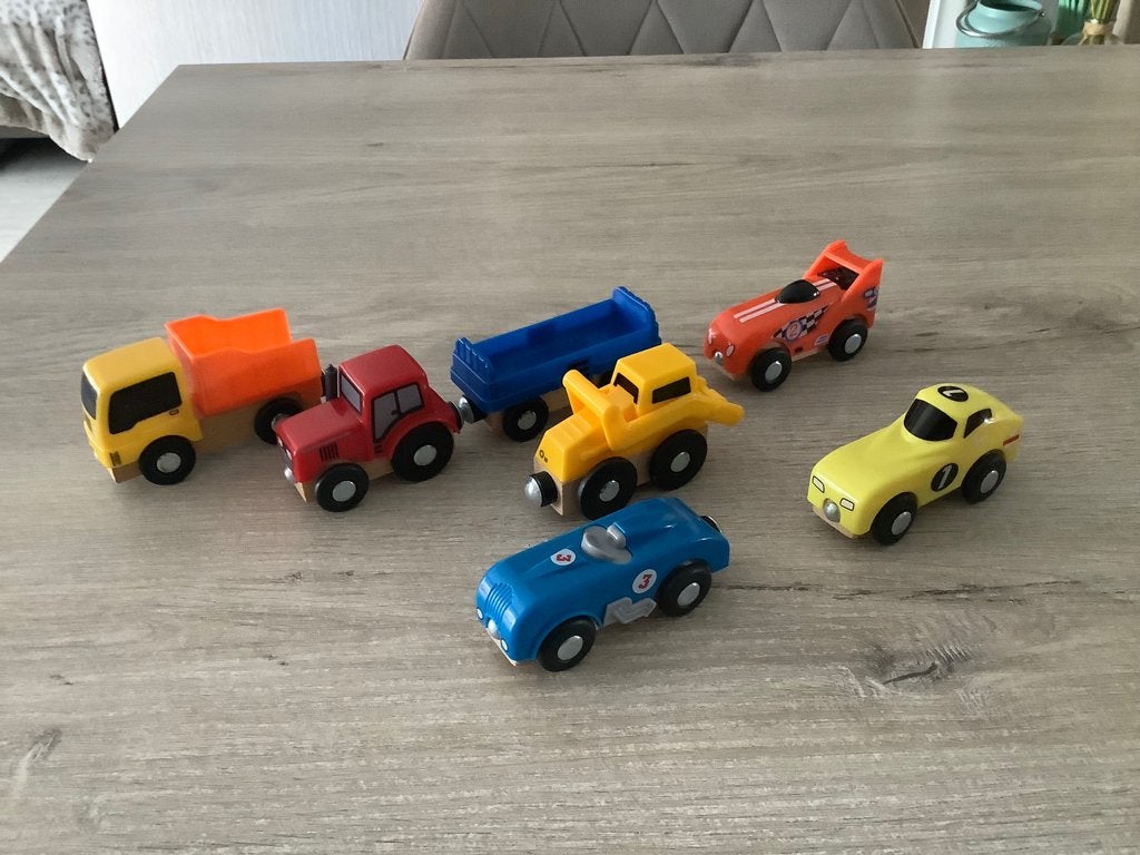 Houten plastic speelgoed voertuigen, Enlèvement ou Envoi, Comme neuf, Jouet à Pousser ou Tirer