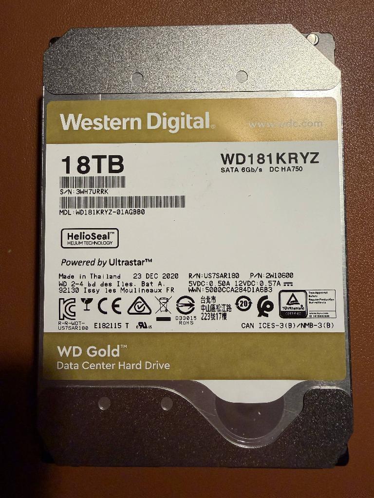 HDD Western Digital Gold 18 TB, Informatique & Logiciels, Disques durs, Western Digital, 18 TB, Interne, Comme neuf