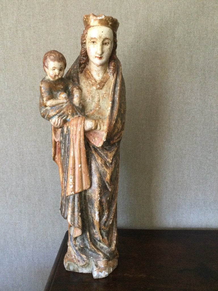 Madonna met kind, Antiek en Kunst, Ophalen, 20 - 50 cm, Beeld, Hout