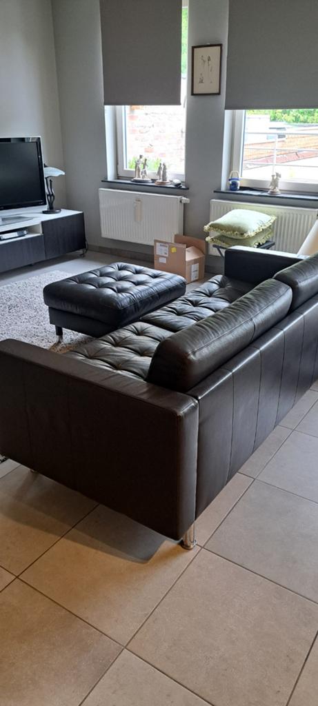 Zwarte lederen Ikea LANDSKRONA sofa & poef, ., Enlèvement, ., Cuir