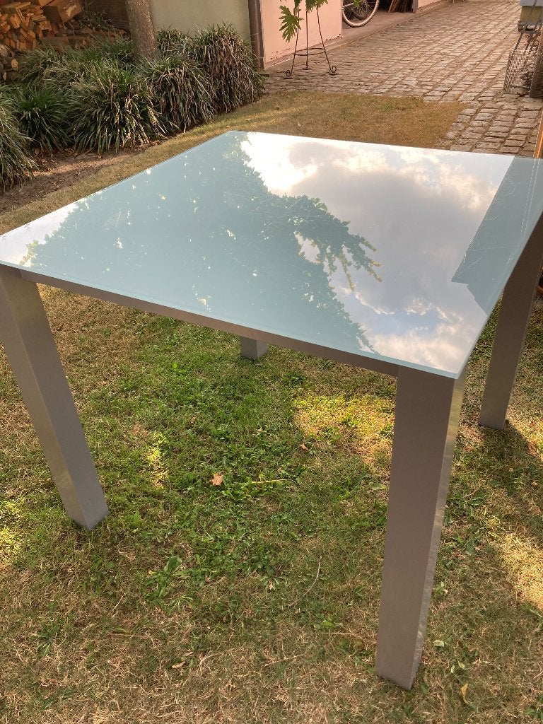 Tafel en 4 stoelen, Jardin & Terrasse, Tables de jardin, Enlèvement, Comme neuf, Carré, Aluminium