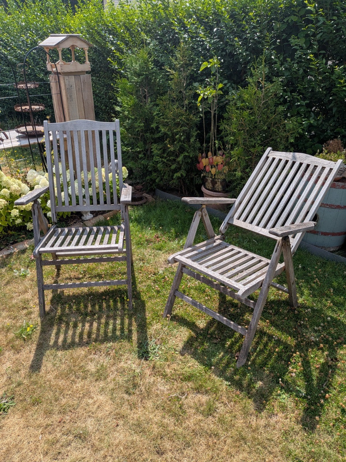 Teaken relax stoelen - 45€ stuk, 2 stuks beschikbaar, Tuin en Terras, Ophalen, Inklapbaar