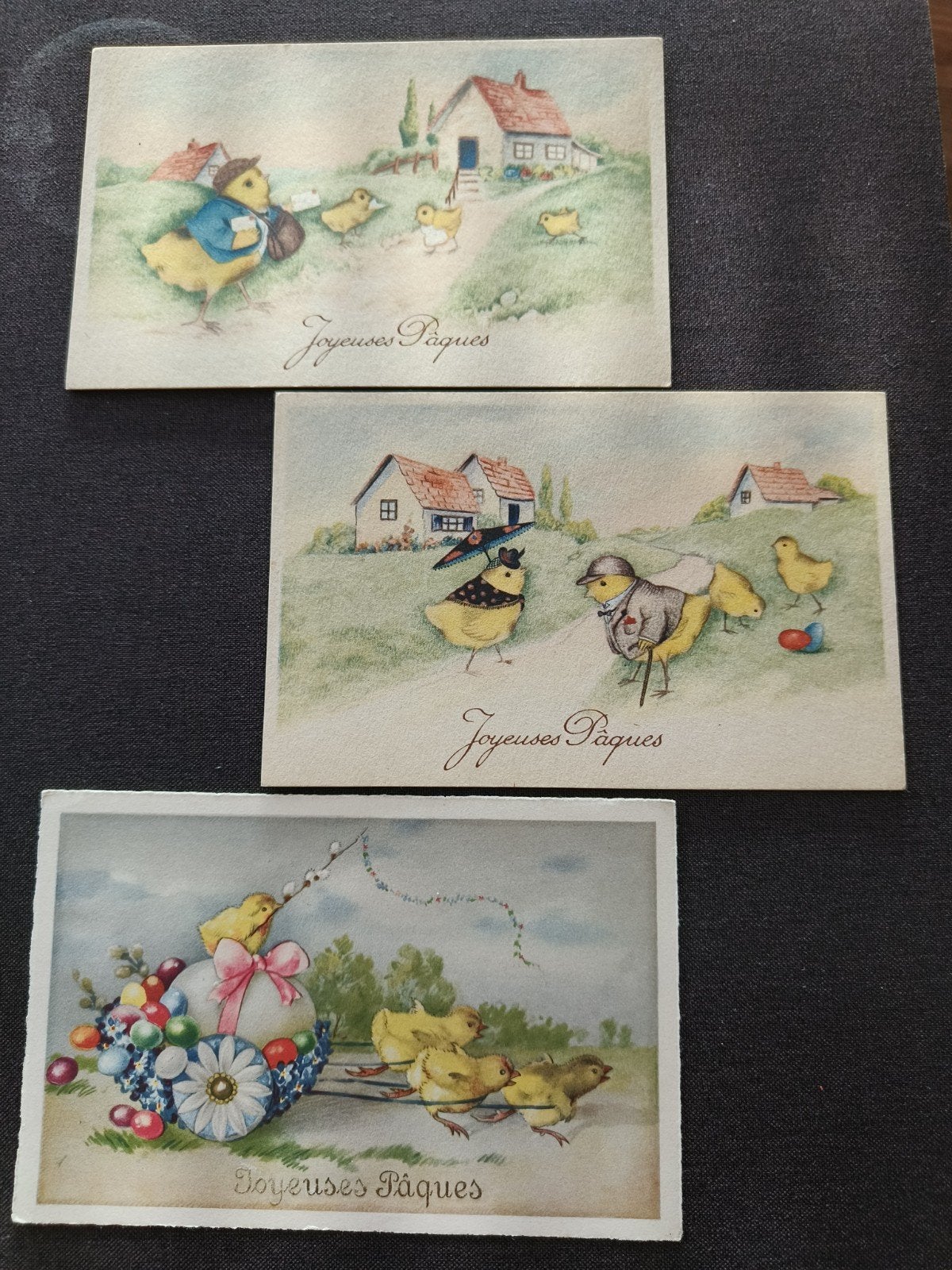 Ensemble de 3 belles cartes de Pâques en français des années, Enlèvement ou Envoi