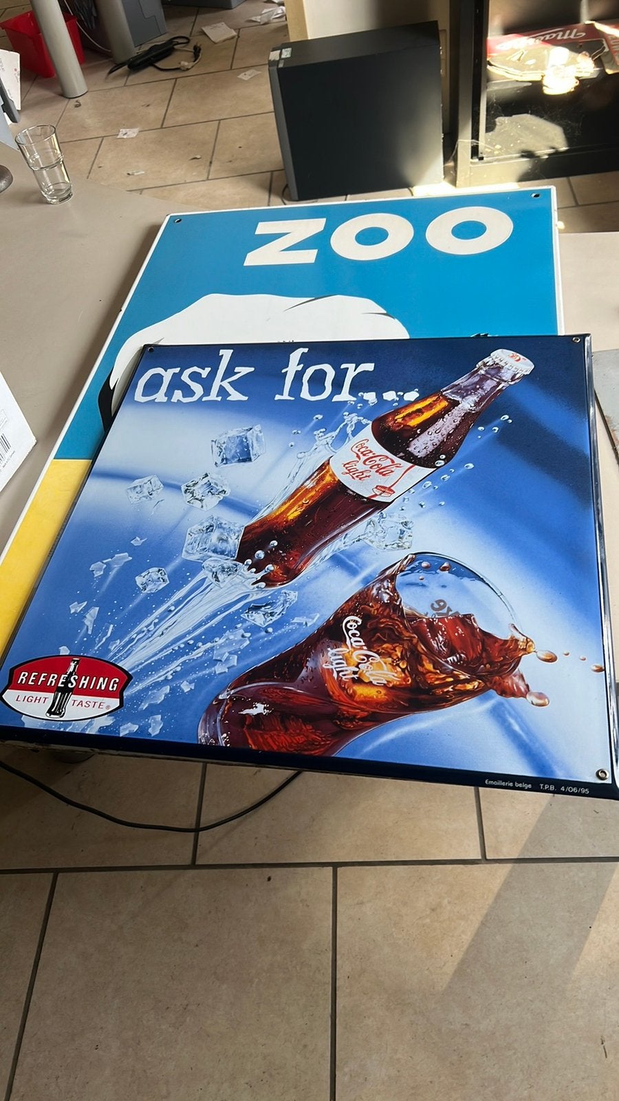 Zeldzaam emaille bord Coca Cola Light, Ophalen of Verzenden, Zo goed als nieuw
