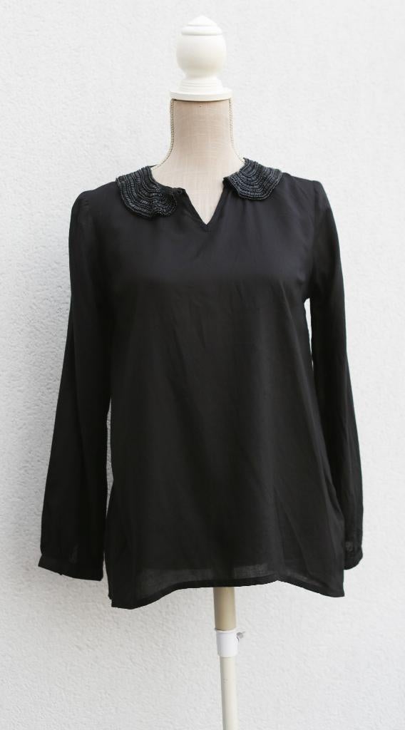 Mooie zwarte blouse met geborduurde kraag Maat S/M, Soyaconcept, Zwart, Ophalen of Verzenden, Zo goed als nieuw