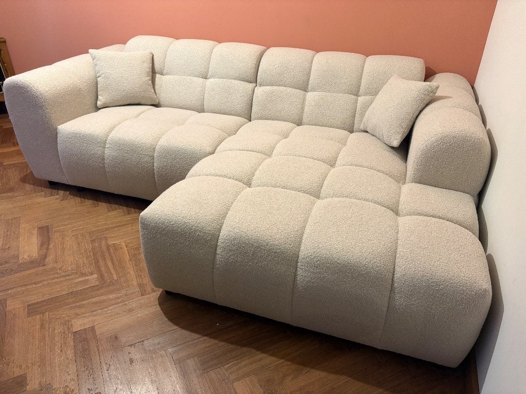 Canapé d’angle blanc NEUF avec méridienne, 100 à 125 cm, Banc d'angle, 150 à 200 cm, Bois