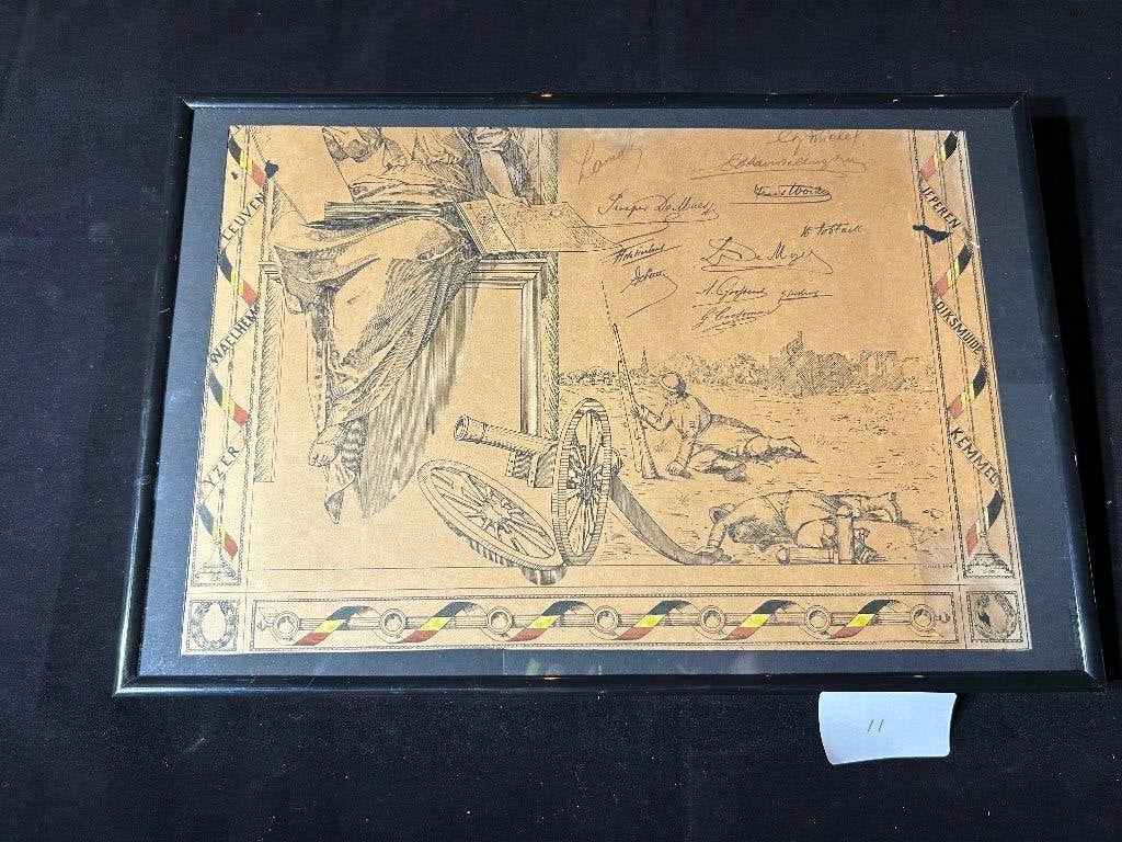 Antiek WOI Militair Huldediploma Yzer Ieper Ingelijst, Verzamelen, Ophalen, Landmacht, Kunstobject