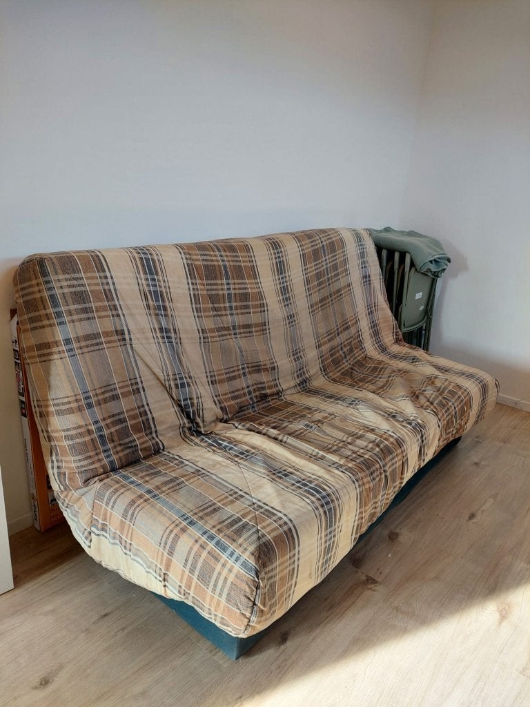 Slaapzetel clic-clac, Huis en Inrichting, Ophalen, Gebruikt, Beige, Tweepersoons
