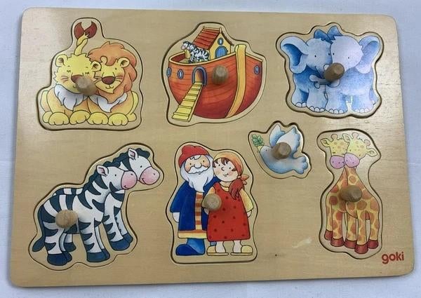 Goki Houten Puzzel Noach Ark Inlegpuzzel 7 Stukjes, Kinderen en Baby's, Speelgoed | Kinderpuzzels, Zo goed als nieuw, 2 tot 4 jaar