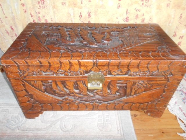 koffer, kamferhout, chinees handwerk, Ophalen, Houtsnijwerk, 50 - 100 cm, Handgemaakt