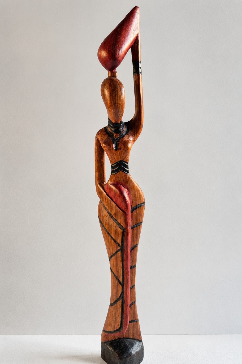 Vintage houten sculptuur gestileerde vrouwenfiguur ca. 42cm, Houtsnijwerk, Ophalen of Verzenden, Handgemaakt, 20 - 50 cm