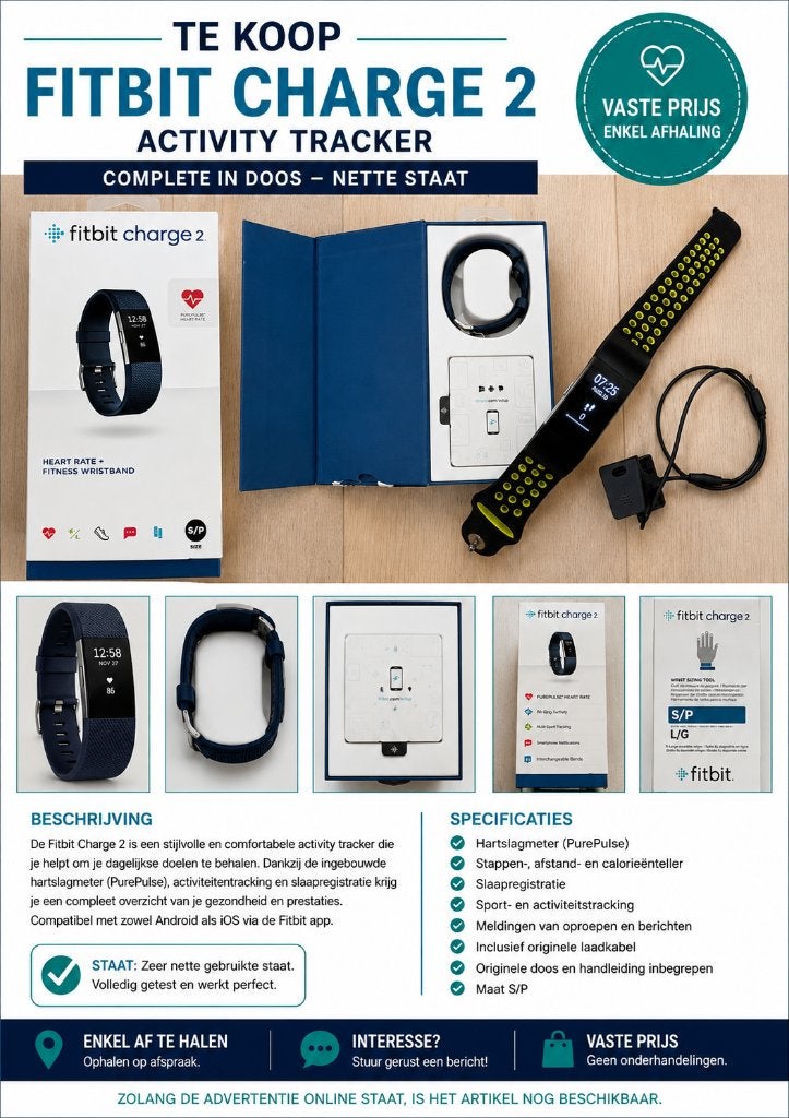 Fitbit Charge 2 Activity Tracker – Compleet in doos – €20 (v, Sport en Fitness, Hartslagmeters, Ophalen