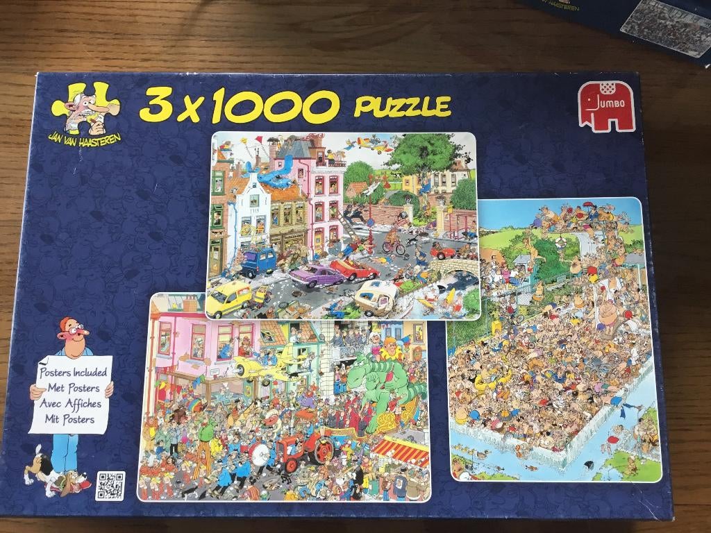 Puzzel Jumbo 3 x 1000 Jan Van Haasteren, Ophalen of Verzenden, 500 t/m 1500 stukjes, Gebruikt, Legpuzzel