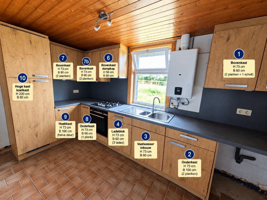 Complete keuken met Siemens toestellen – amper gebruikt, Ophalen, Bruin, Hoekkeuken, Zo goed als nieuw