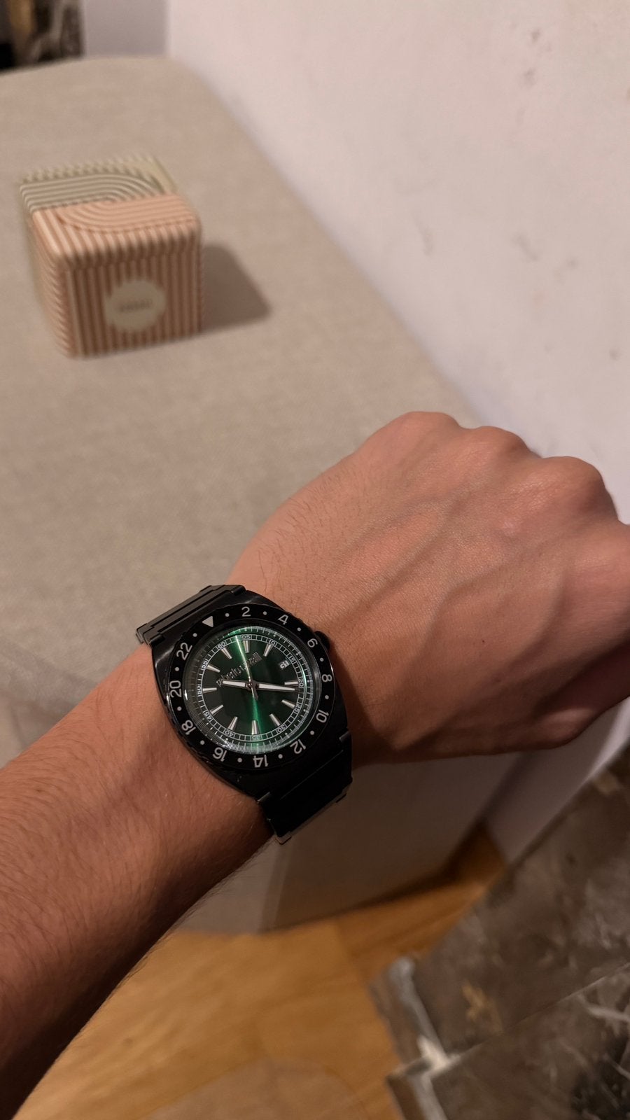 Montre roberto cavalli noire cadran vert., Ophalen, Zo goed als nieuw