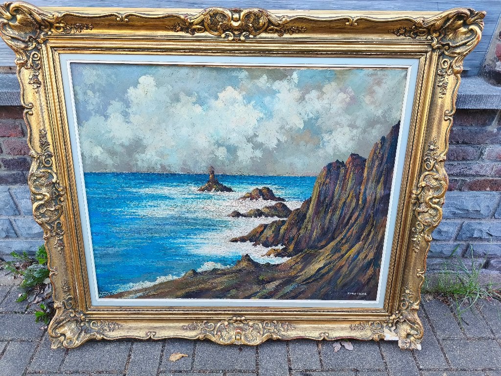 huile sur toile marine signe armand lacour, Antiquités & Art, Enlèvement, Toile