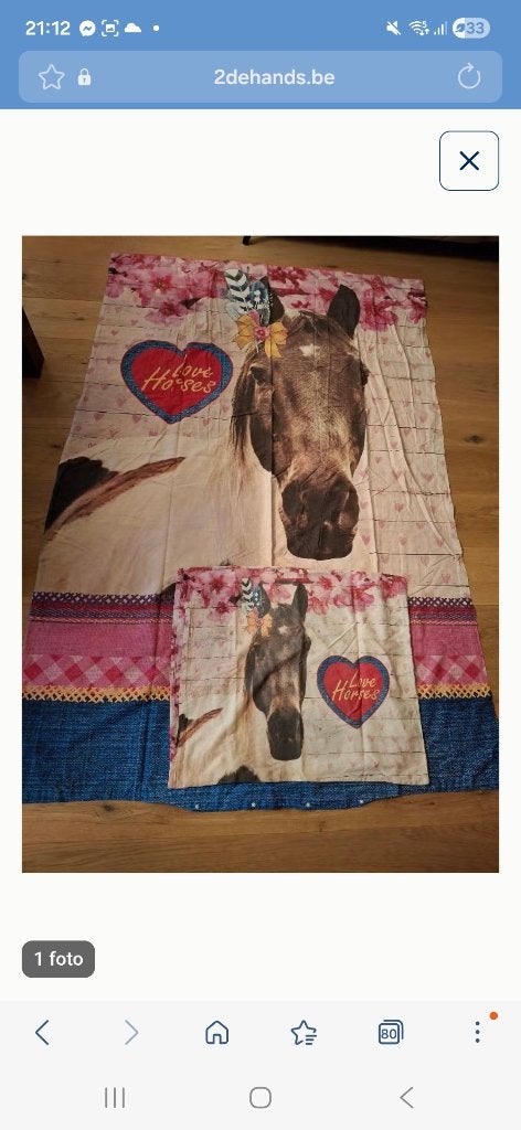 Katoenen dekbedovertrek paarden 1 persoon mooie staat, Kinderen en Baby's, Ophalen, Zo goed als nieuw, Dekbedovertrek