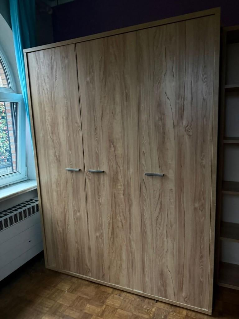 Kleerkast, bed en bureau, Ophalen, Eenpersoons, Hout