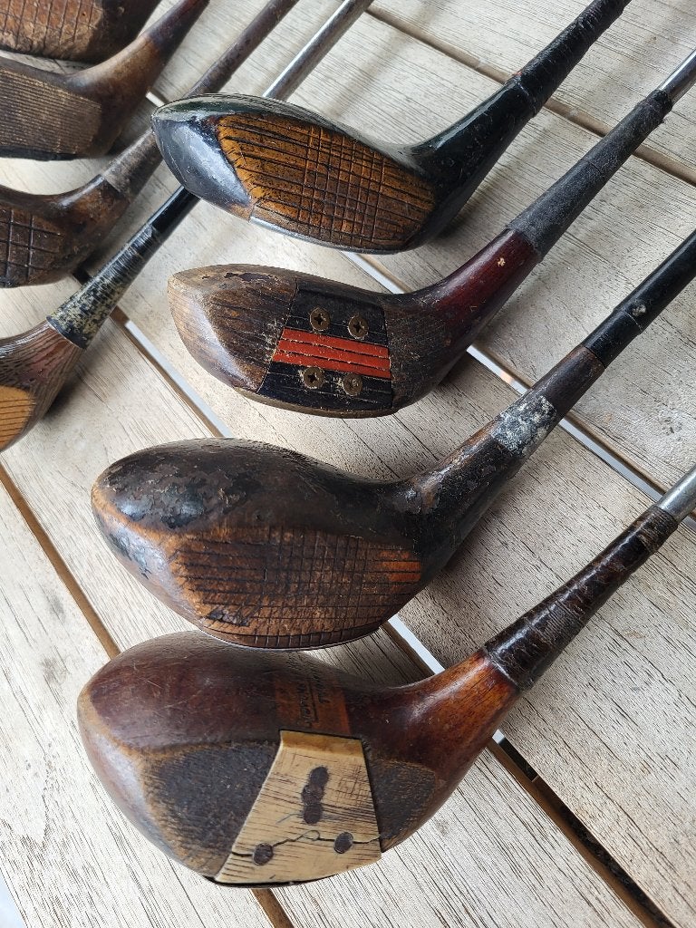 Vintage houten golfclubs /  decoratie / verzameling, Ophalen, Set