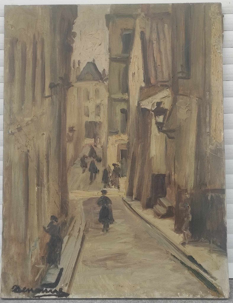 huile sur toile rue des chandeliers signe alexandre denonne, Antiek en Kunst, Ophalen of Verzenden, Doek