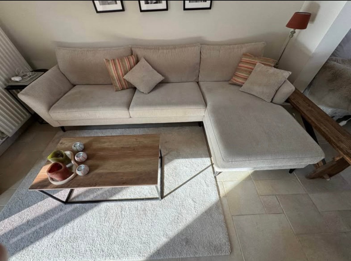 Beige hoekbank, Huis en Inrichting, Ophalen, Zo goed als nieuw