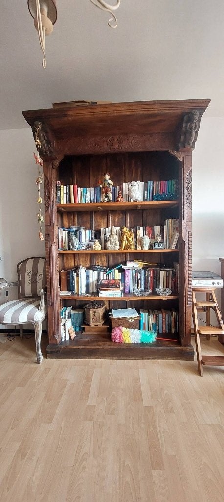 Superbe bibliothèque sculptée, 25 à 50 cm, Chêne sculpté, Comme neuf, 100 à 150 cm