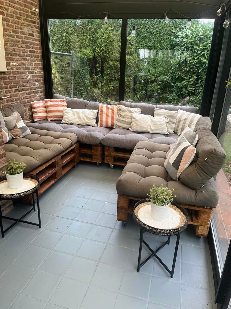Salon palettes + coussins, Enlèvement, Comme neuf, Bois