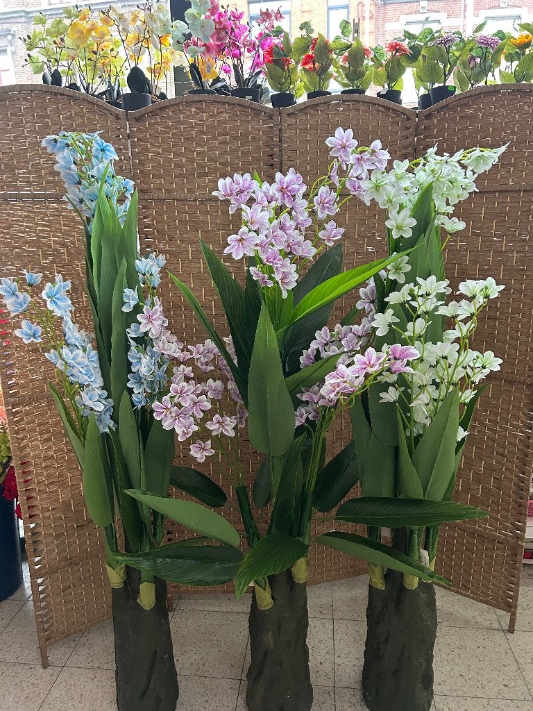 Grandes plantes fleuries artificielles 180 cm – 3 coloris, 180 cm, Enlèvement ou Envoi, Intérieur, Plante artificielle