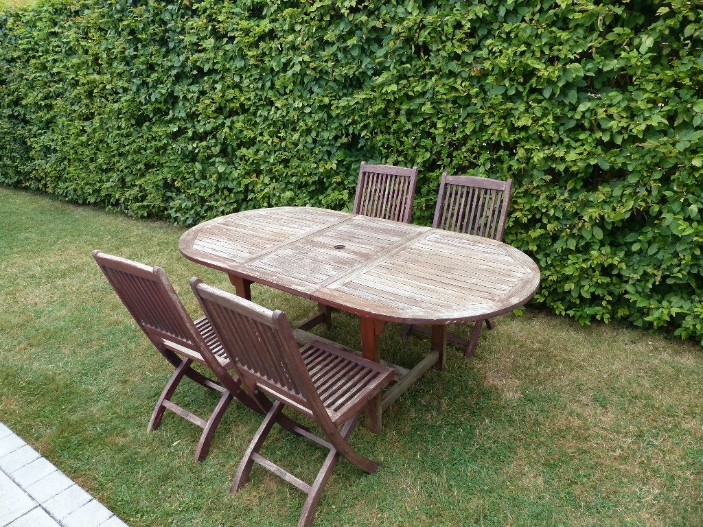 table et chaises de jardin en teck, Enlèvement, Utilisé, Ovale, Bois