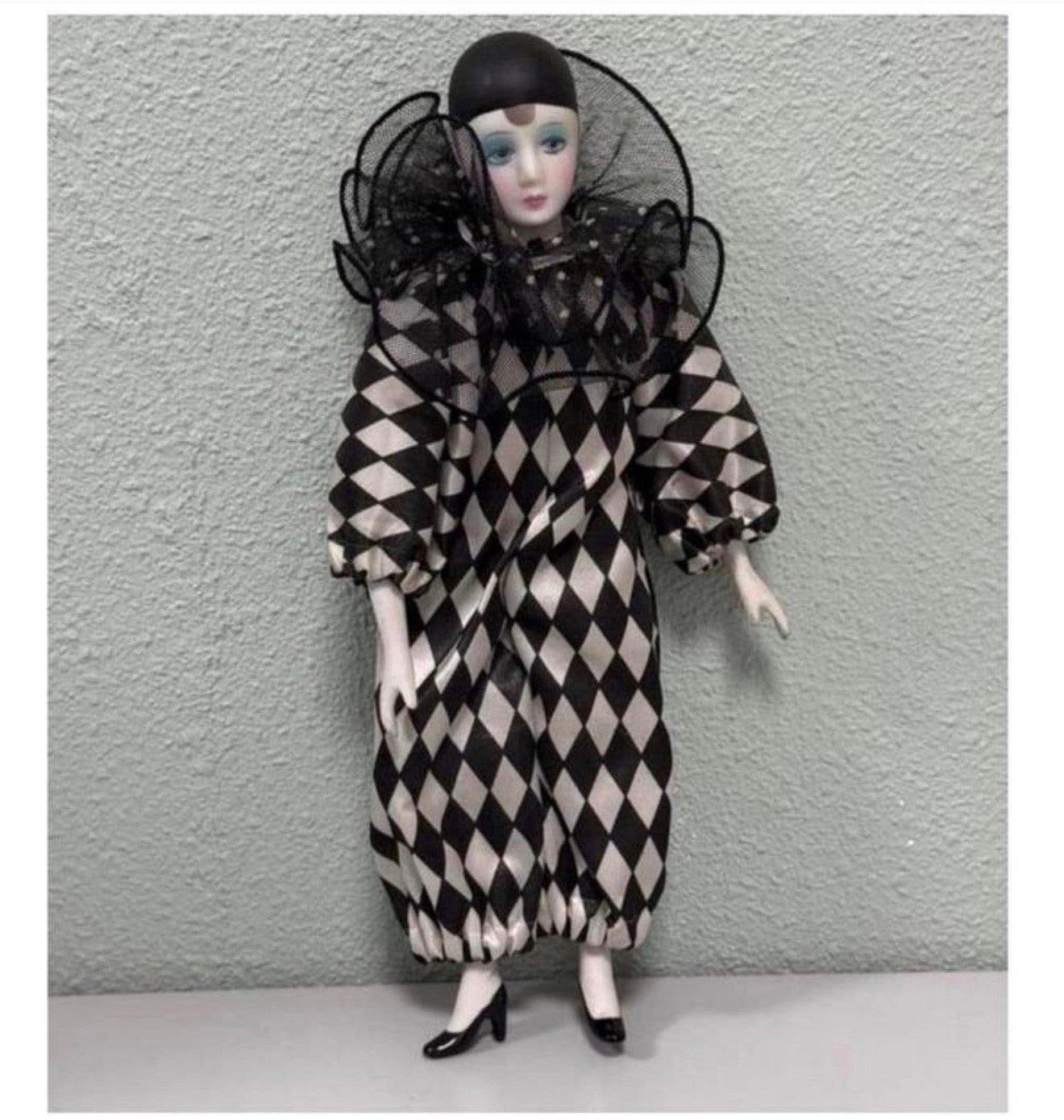 Poupée arlequin antique antique Poupé clown en porcelaine, Collections, Enlèvement ou Envoi, Comme neuf, Poupée