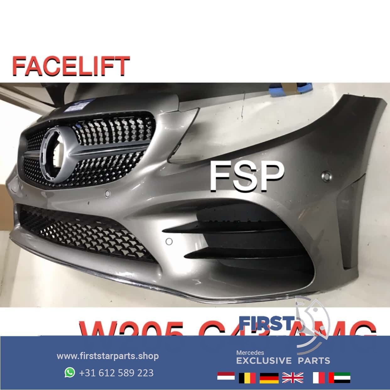 S205 C43 AMG Facelift Voorbumper Mercedes C Klasse 2020 bump, Gebruikt, -, Voor, Ophalen of Verzenden