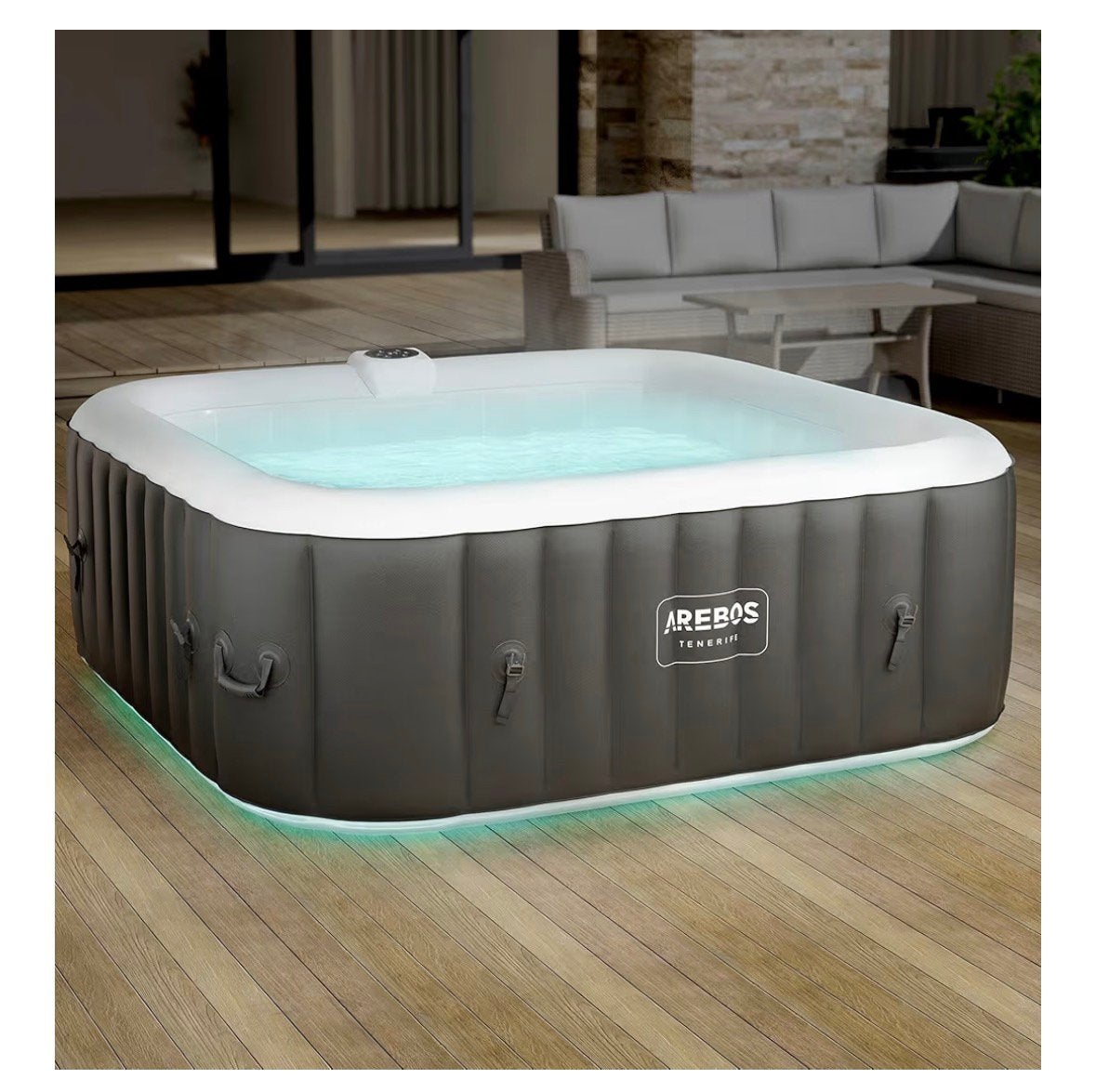 Arebos Whirlpool 2400W,gonflable automatiquement, 185x185 cm, Jardin & Terrasse, Bains à remous et Spas, Enlèvement, Comme neuf