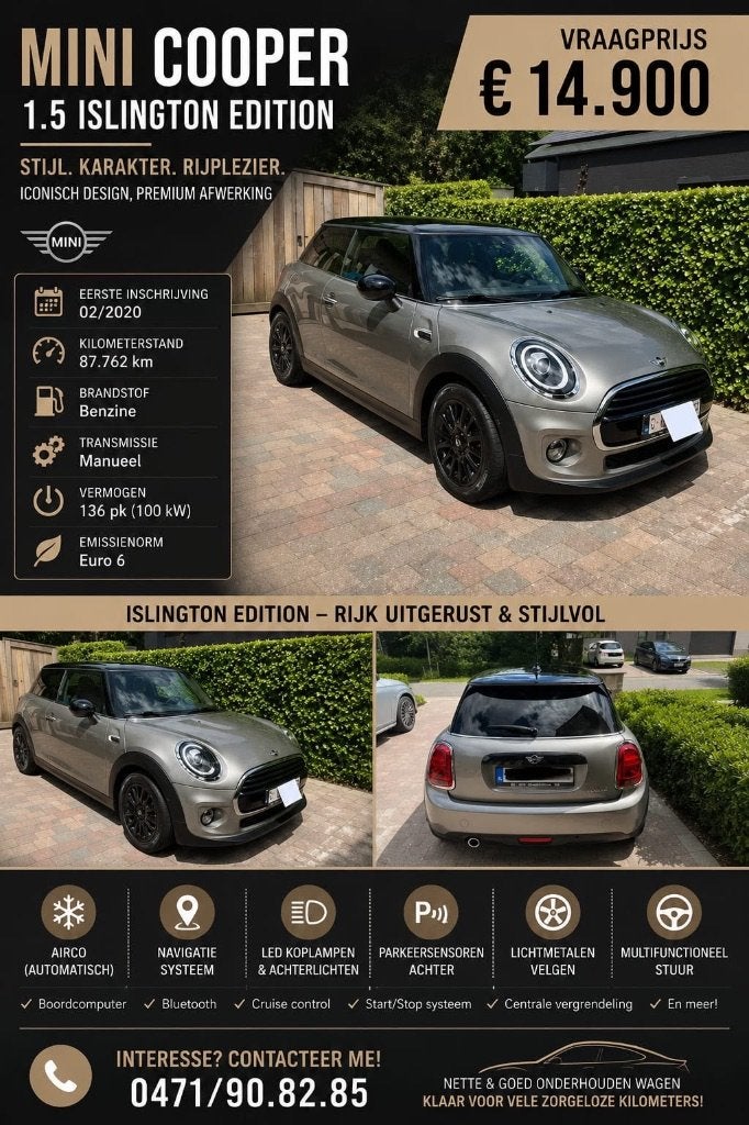 MINI COOPER 1.5 ISLINGTON EDITION 1ST EIG PERFEKTE STAAT, Auto's, Mini, Particulier, Cooper, Airbags, Airconditioning, Apple Carplay