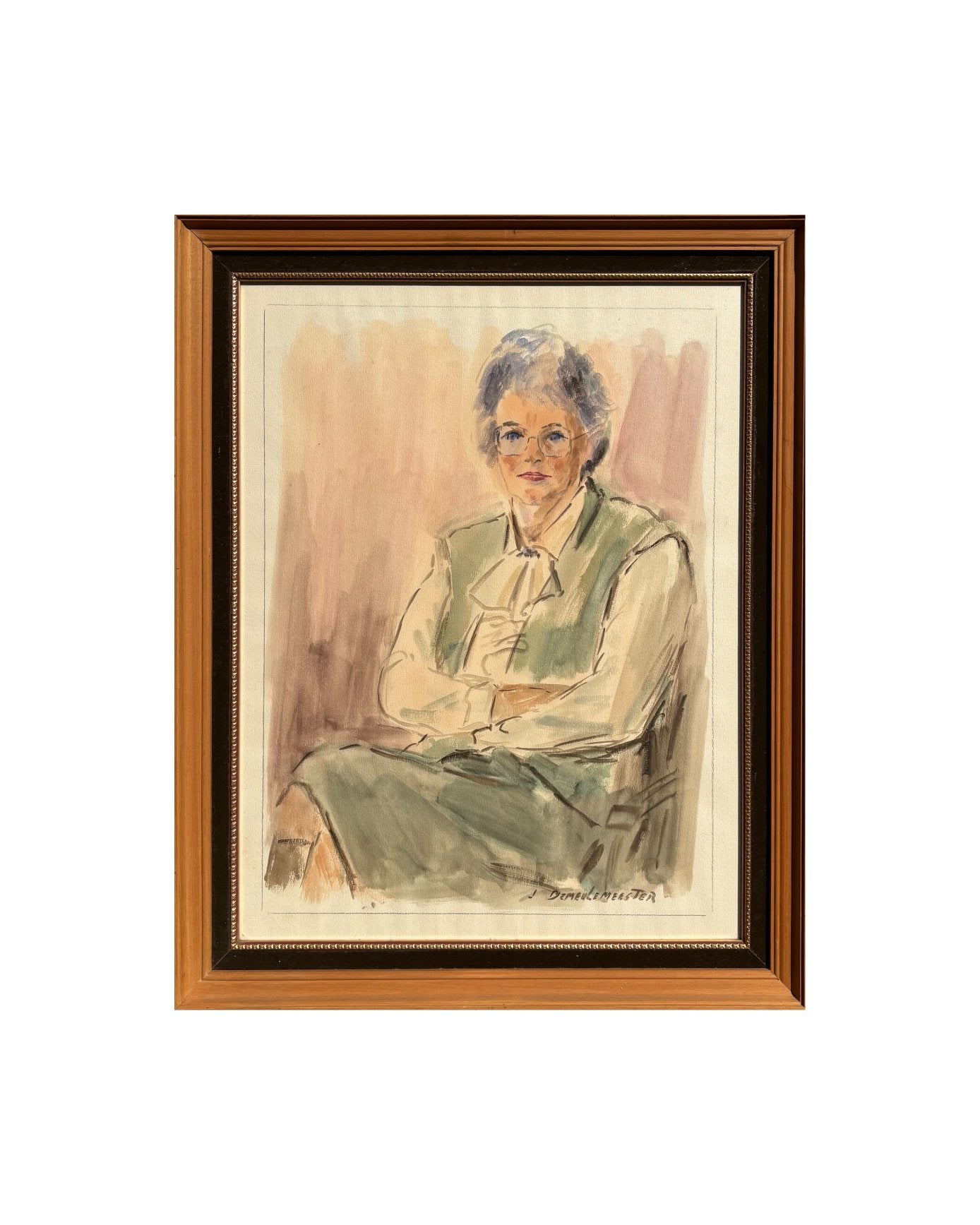 Portrait aquarellé d'une dame âgée par Jules Demeulemeester, Antiquités & Art, Portrait ou Personnes, Aquarelle, Encadré, Enlèvement