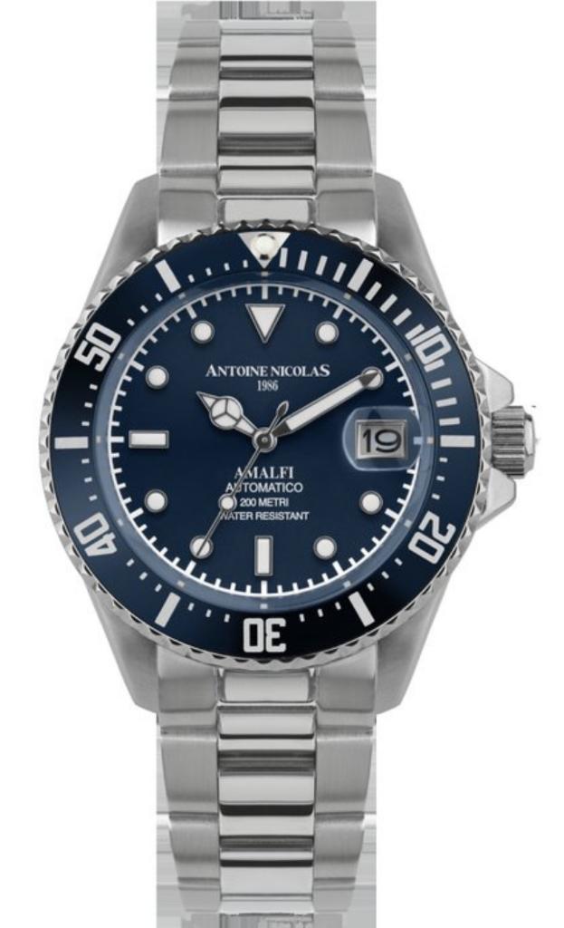 Antoine Nicolas 1986 blauw duikhorloge, Handtassen en Accessoires, Horloges | Heren, Overige merken, Staal, Staal, Polshorloge