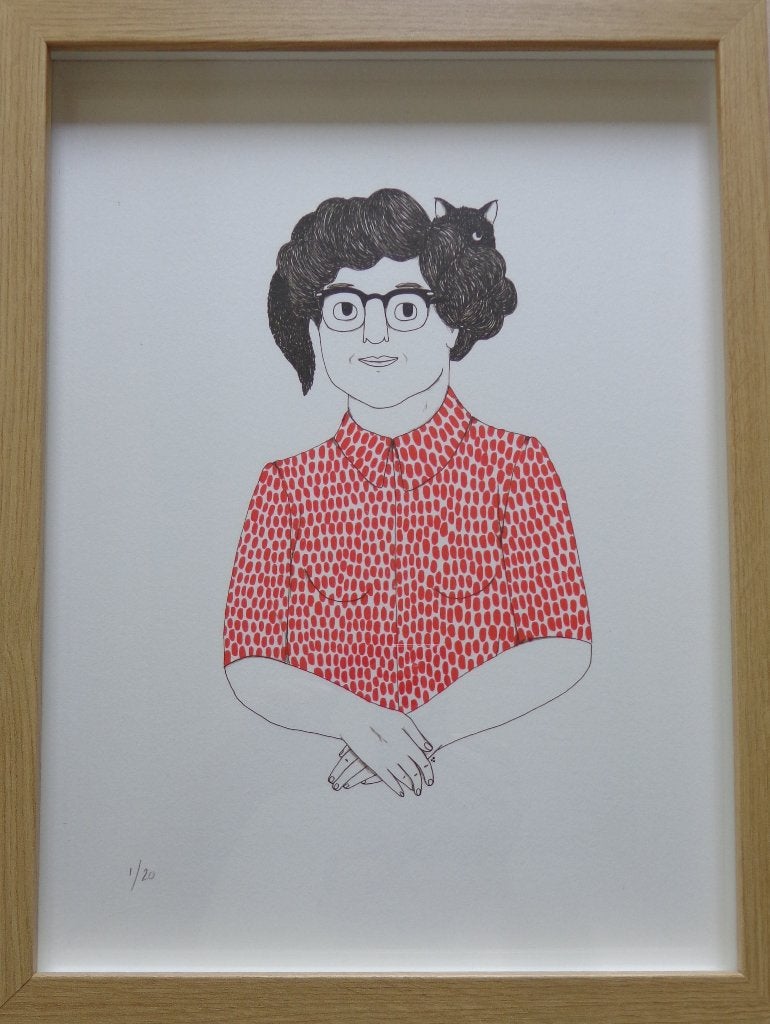 ELISA MUNSO / MISS CATBANTRY / KLEURLITHO / 42x32cm / KADER, Antiek en Kunst, Ophalen of Verzenden