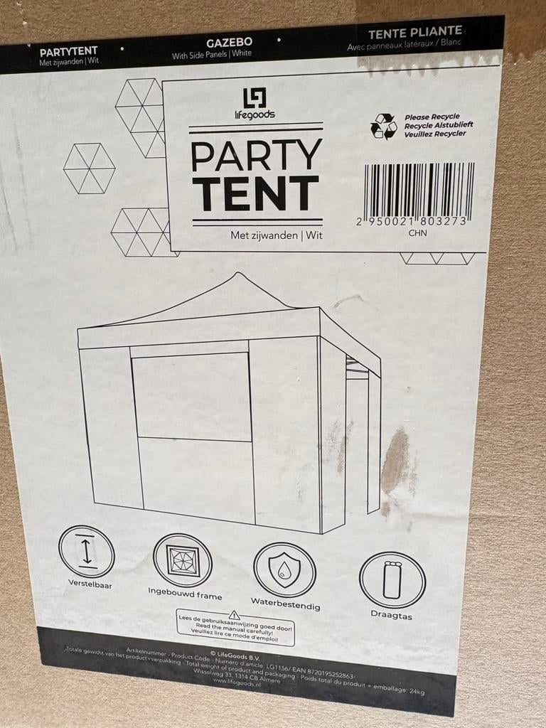 Partytent noeuw in verpakking 3x3 Lifegoods, Ophalen, Kunststof, 200 tot 400 cm, Overige typen