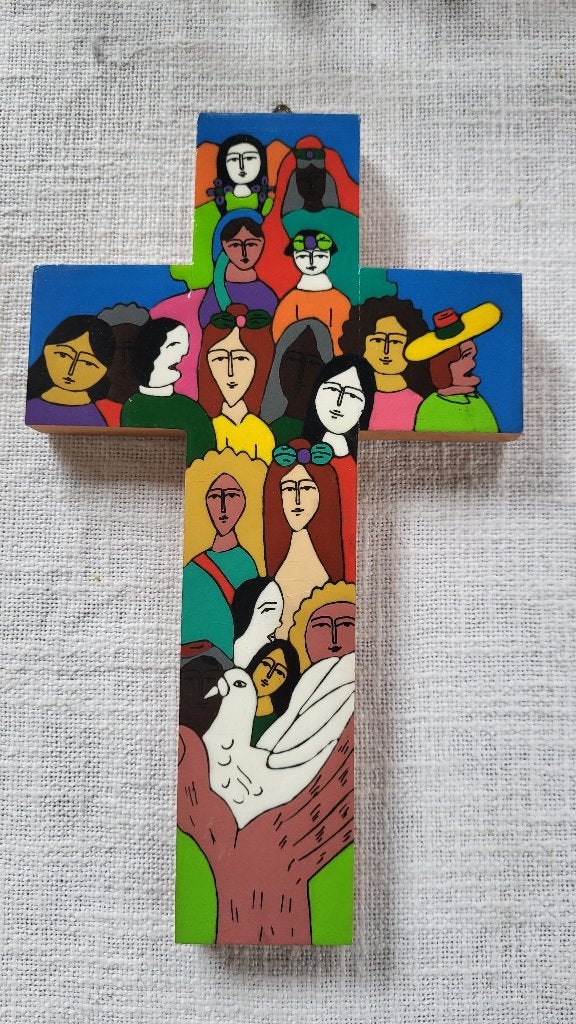 Houten handgeschilderd kruisje El Salvador, Antiquités & Art, Art | Art non-occidental, 20 cm, Autres types, Bois, Enlèvement