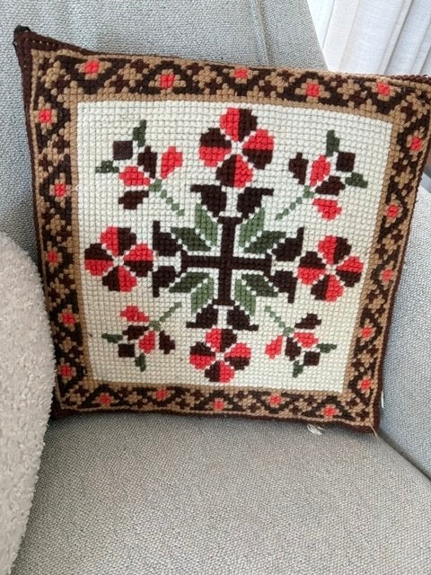 Kussen vintage, Huis en Inrichting, Bruin, Wasbaar, Vierkant, Ophalen of Verzenden