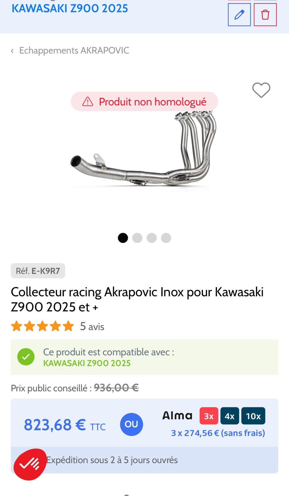 Akrapovic z900 2025/2026 lijn, Motoren, Ophalen, Gebruikt