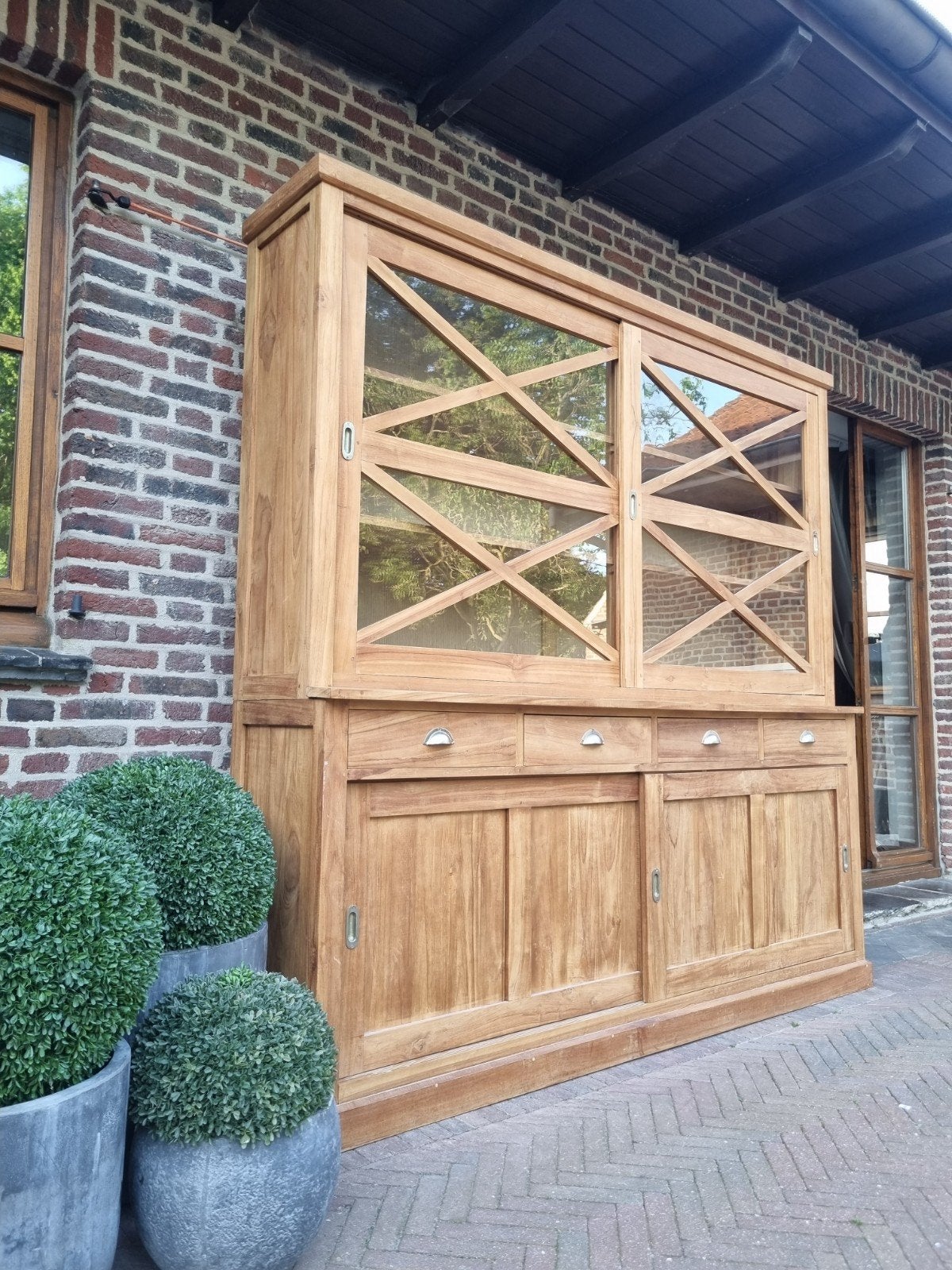 Buffet/vitrine en teck LIVRAISON GRATUITE, Teck, 25 à 50 cm, 200 cm ou plus, Indo.
