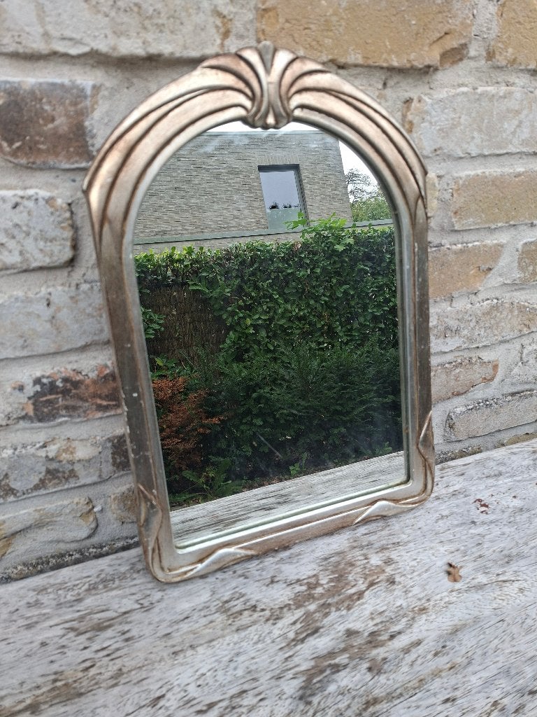 Antieke zilver spiegel in houten kader, verzilverd, Antiek en Kunst, Ophalen of Verzenden, Rechthoekig, Minder dan 50 cm, Minder dan 100 cm