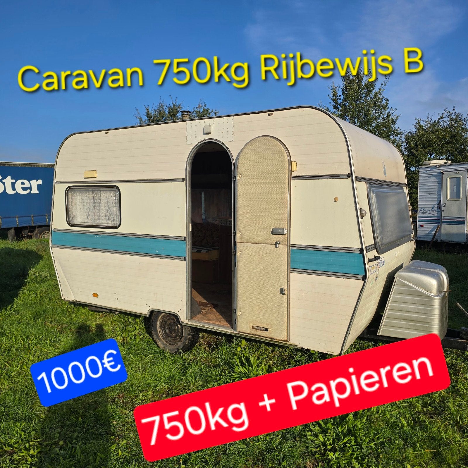 Caravan 750kg met papieren rijbewijs B foodtruck werfkeet B, Ophalen