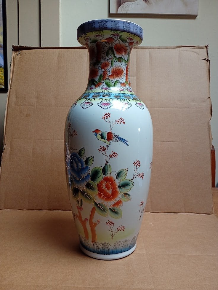 Kleurrijke vintage Chinese exportvaas / vloervaas, Antiek en Kunst, Antiek | Vazen, Ophalen of Verzenden
