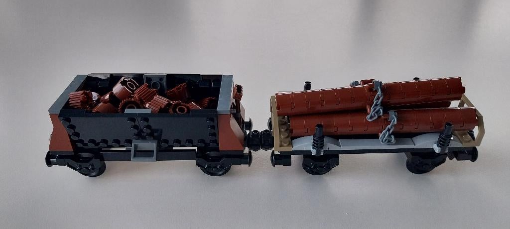 Lego trein: kiepwagon houtblokken + wagon boomstammen(Nieuw), Ophalen of Verzenden, Nieuw, Complete set, Lego