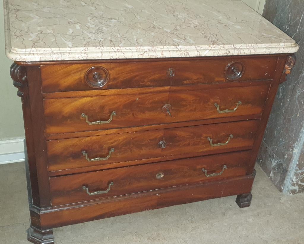 DRESSOIR VAN MAHONIE EN MARMER, Ophalen