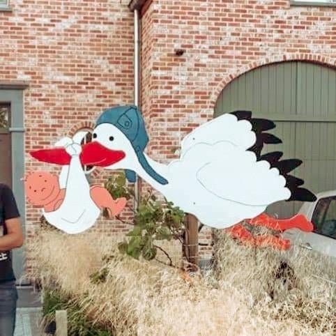 Prachtige, grote geboorte ooievaar TE HUUR, Ophalen, Geboortebord