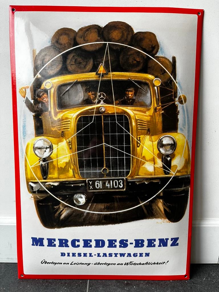 Emaillebord Mercedes-Benz Diesel-lastwagen, Ophalen, Zo goed als nieuw
