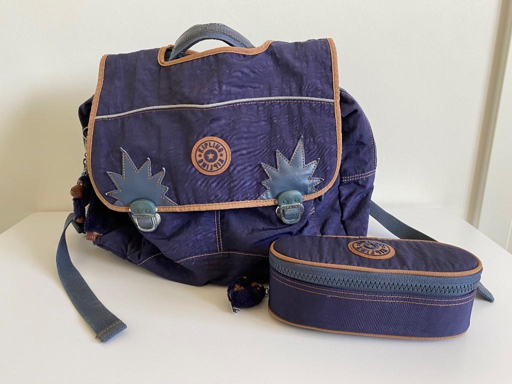 Boekentas en pennenzak Kipling, Ophalen, Gebruikt, Blauw, Rugtas