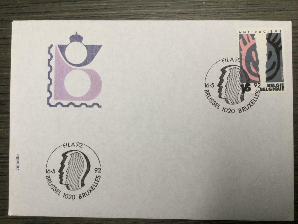 België / Belgique 2456 / Antiracisme / Fila 92 / Brussel, Met envelop, Verzenden, Gestempeld, 1e dag stempel